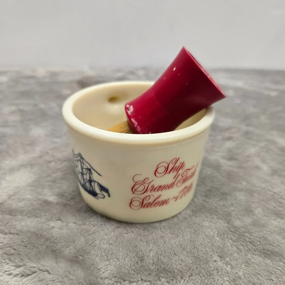 Vintage Old Spice Shulton Shaving Mug Ship Grand Turk Salem 1786 with Brush Set